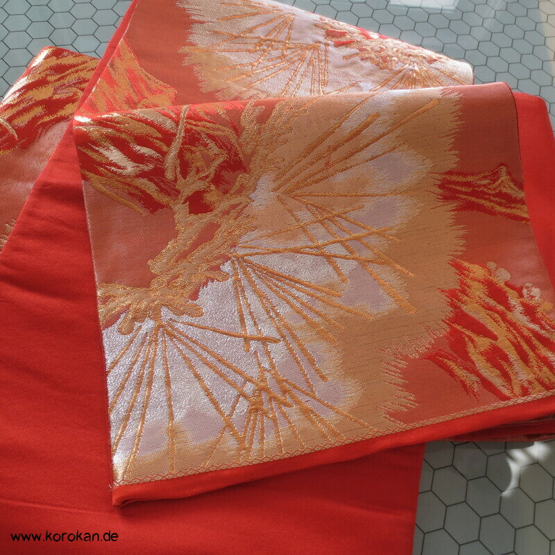 stilisierte Pinien Fukuro Obi Seidenbrokat Kimonogürtel