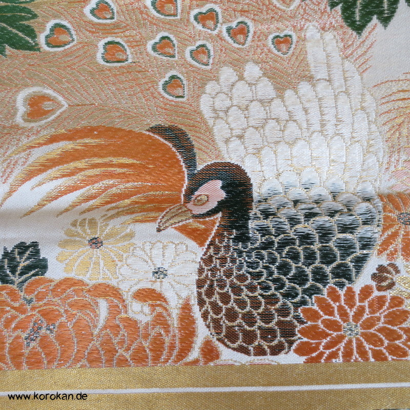 Pfau Chrysantheme Maru Obi Seidenbrokat Kimonogürtel