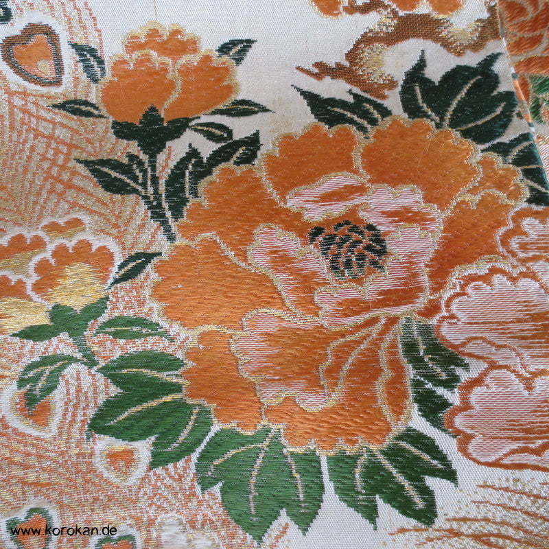 Pfau Chrysantheme Maru Obi Seidenbrokat Kimonogürtel
