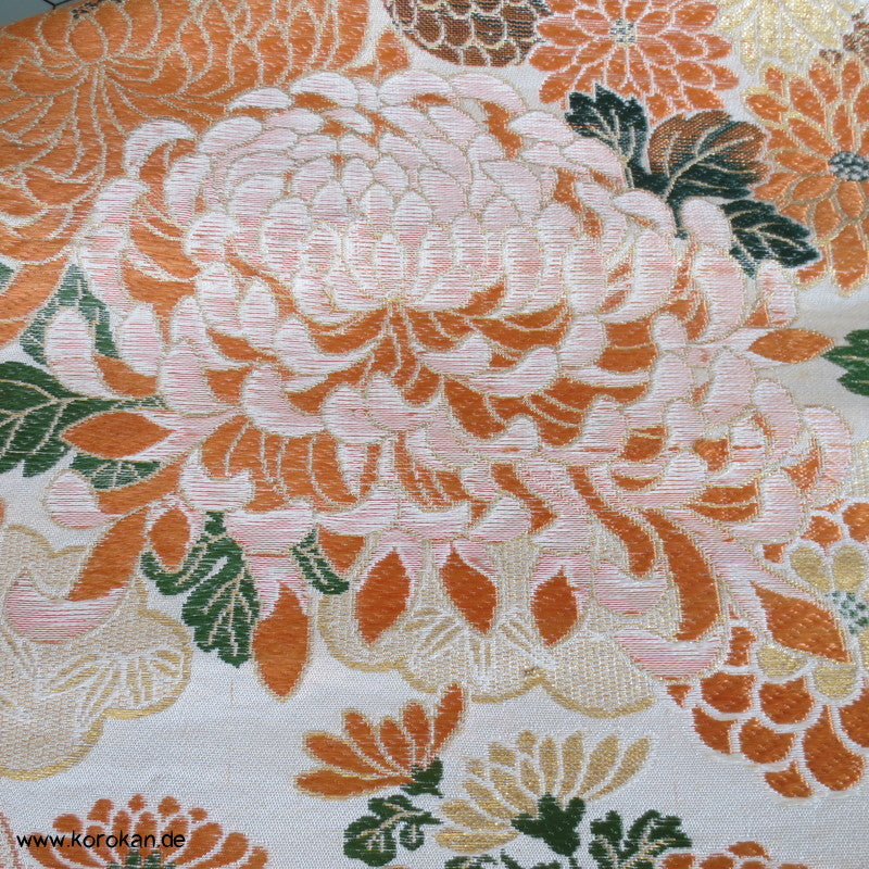 Pfau Chrysantheme Maru Obi Seidenbrokat Kimonogürtel
