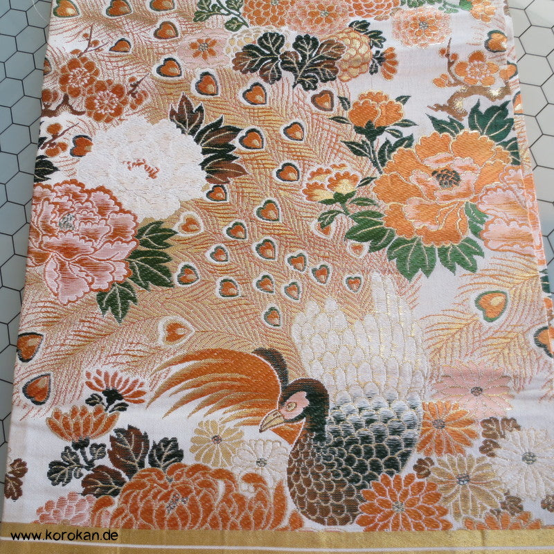Pfau Chrysantheme Maru Obi Seidenbrokat Kimonogürtel