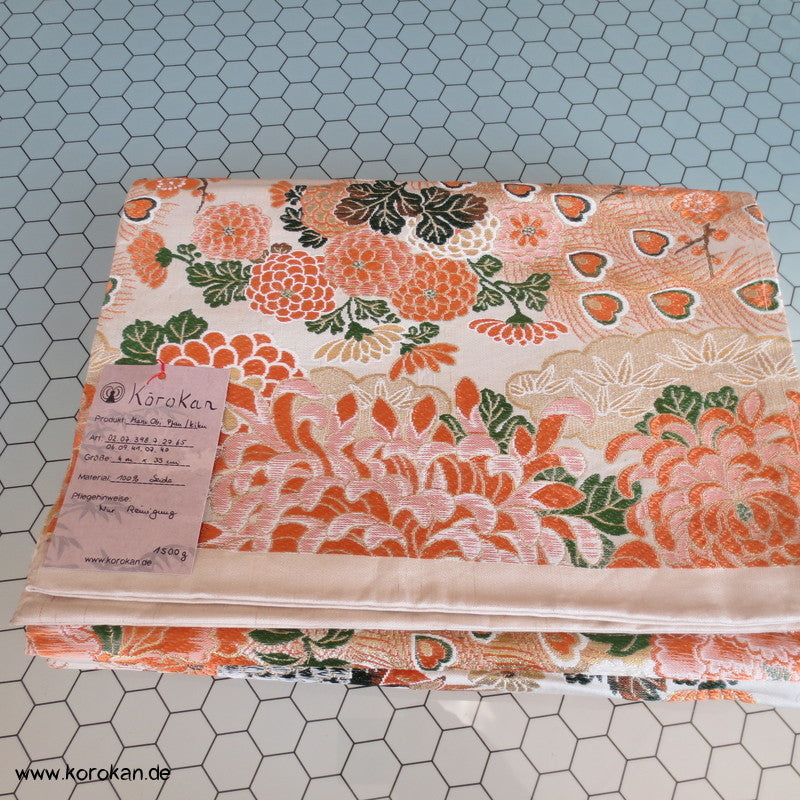Pfau Chrysantheme Maru Obi Seidenbrokat Kimonogürtel