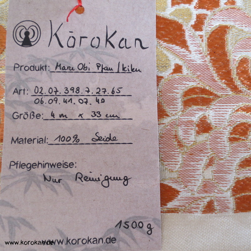 Pfau Chrysantheme Maru Obi Seidenbrokat Kimonogürtel