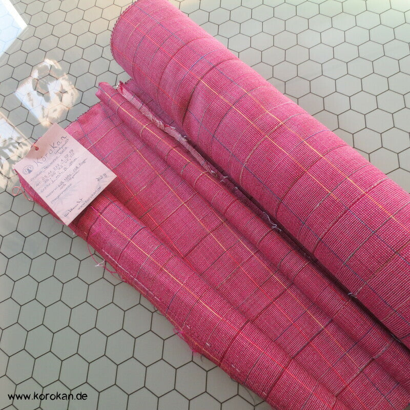 pink, buntes Überkaro handgewebtes Kimono Wollmischgewebe