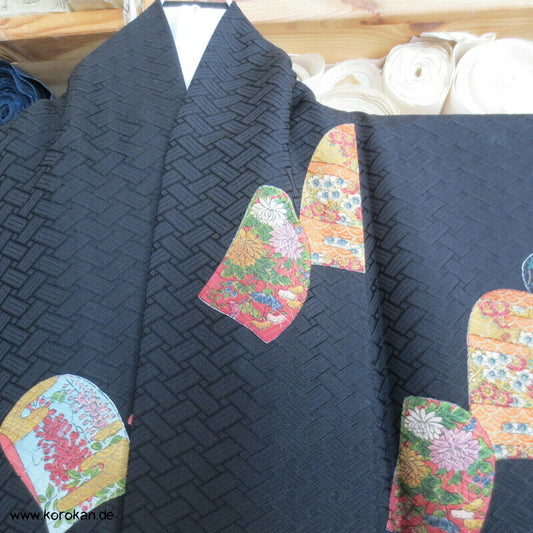 Tagasode, schwebende Ärmel Hitoe - ungefütterter Higaki Seidendamast Kimono