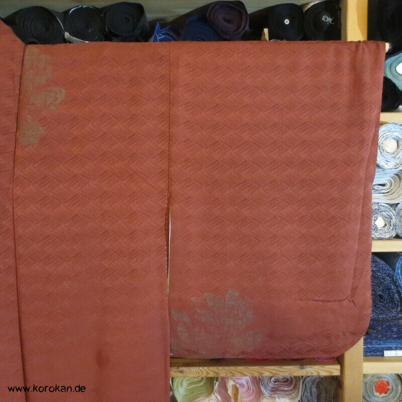 rostbrauner Seiden Jacquard - Higaki mit Blumen Komon Kimono