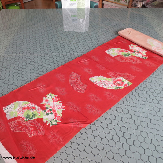 Fächer- und Pfingstrosen Habutai Kimono Seide