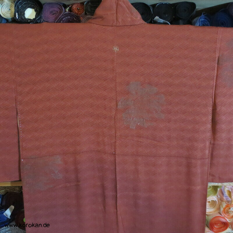rostbrauner Seiden Jacquard - Higaki mit Blumen Komon Kimono