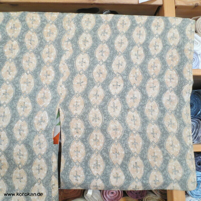 Haori Kimono Jacke aus Seide, grün - braune abstrakte Muster, Himo