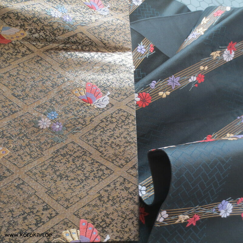 Schmetterlinge auf Matzukawabishi Fukuro Obi Seidenbrokat Kimonogürtel