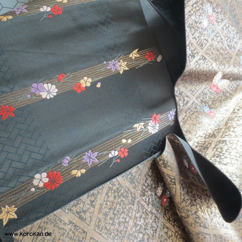 Schmetterlinge auf Matzukawabishi Fukuro Obi Seidenbrokat Kimonogürtel