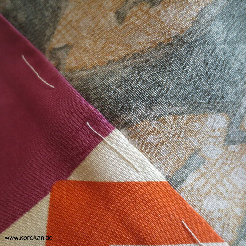 Haori Kimono Jacke aus Seide, grün - braune abstrakte Muster, Himo