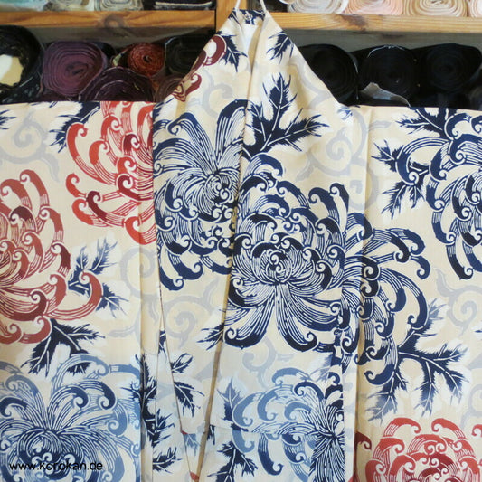 Rangiku Chrysanthemen Komon Kimono dicker Seiden Crepe