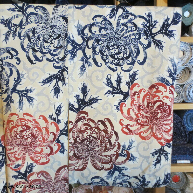 Rangiku Chrysanthemen Komon Kimono dicker Seiden Crepe