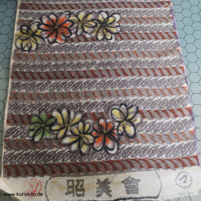 Blüten und Blätterstreifen Meisen Kimono Seide