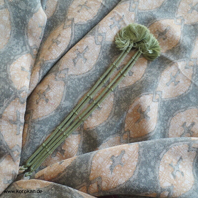 Haori Kimono Jacke aus Seide, grün - braune abstrakte Muster, Himo