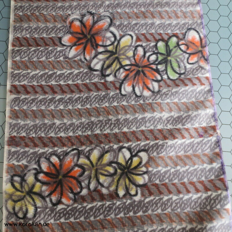 Blüten und Blätterstreifen Meisen Kimono Seide