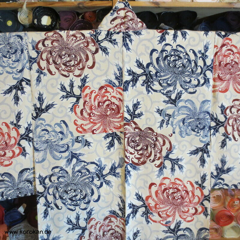 Rangiku Chrysanthemen Komon Kimono dicker Seiden Crepe