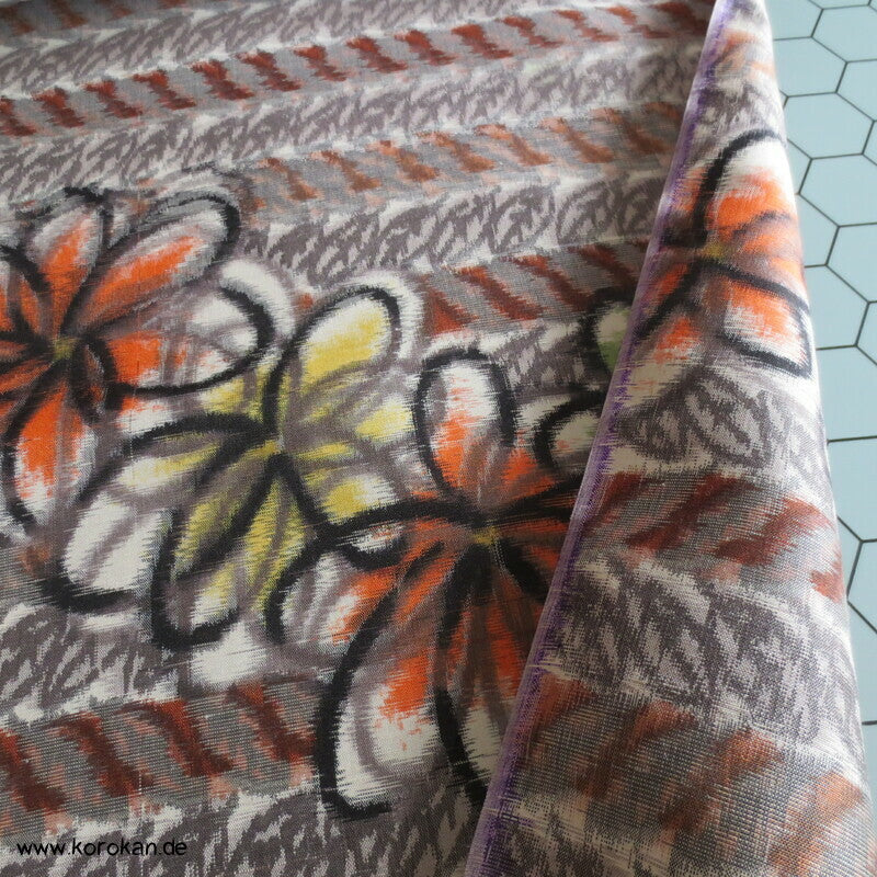 Blüten und Blätterstreifen Meisen Kimono Seide