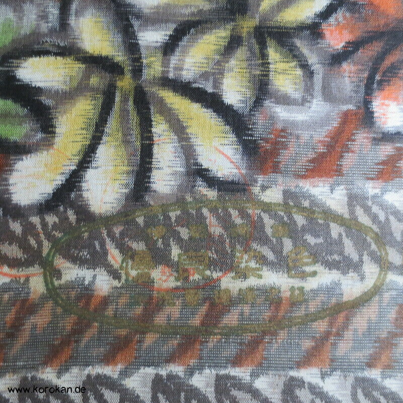 Blüten und Blätterstreifen Meisen Kimono Seide