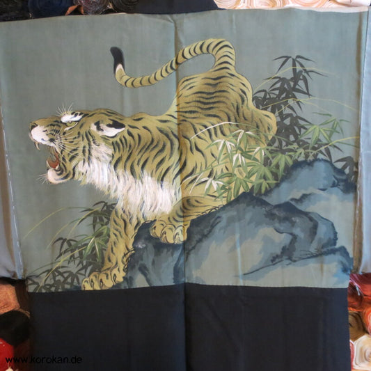 gemalter Tiger Futter, 5 Kikko Mon schwarze Haori Kimono Jacke