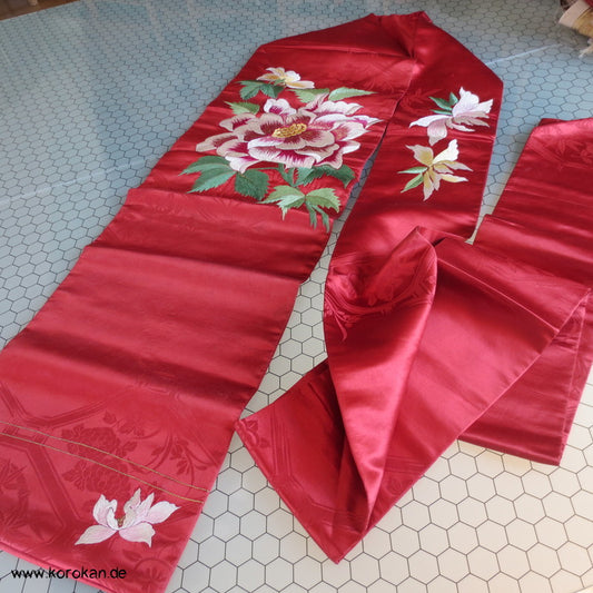 üppige handgestickte Paeonien Nagoya Obi Kimonogürtel