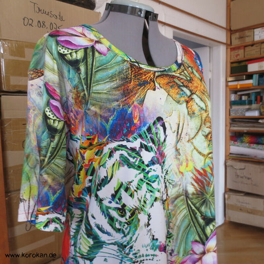 buntes Tiger im Dschungel T Shirt Viskosejersey Halbarm