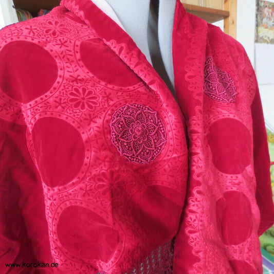 gauffrierter Seidensamt Kimono Schal mit Spitze