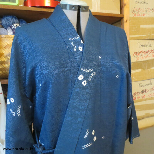 Dochugi Kimono Jacke petrol mit Shibori Elementen auf Damast