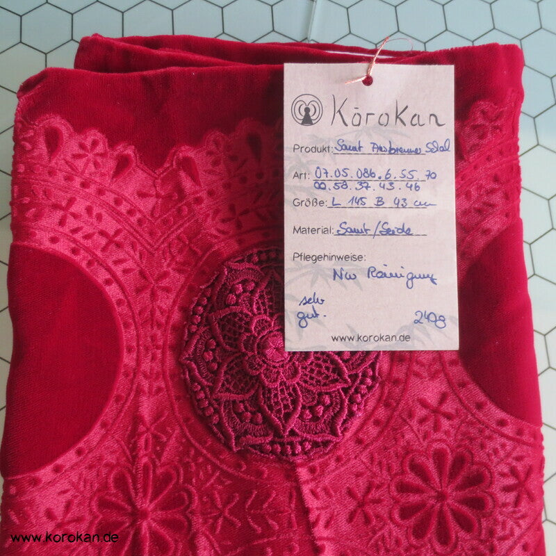 gauffrierter Seidensamt Kimono Schal mit Spitze