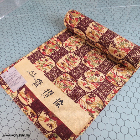 Häuser und Tempel Vignetten Druck Kimono Wollcrepe