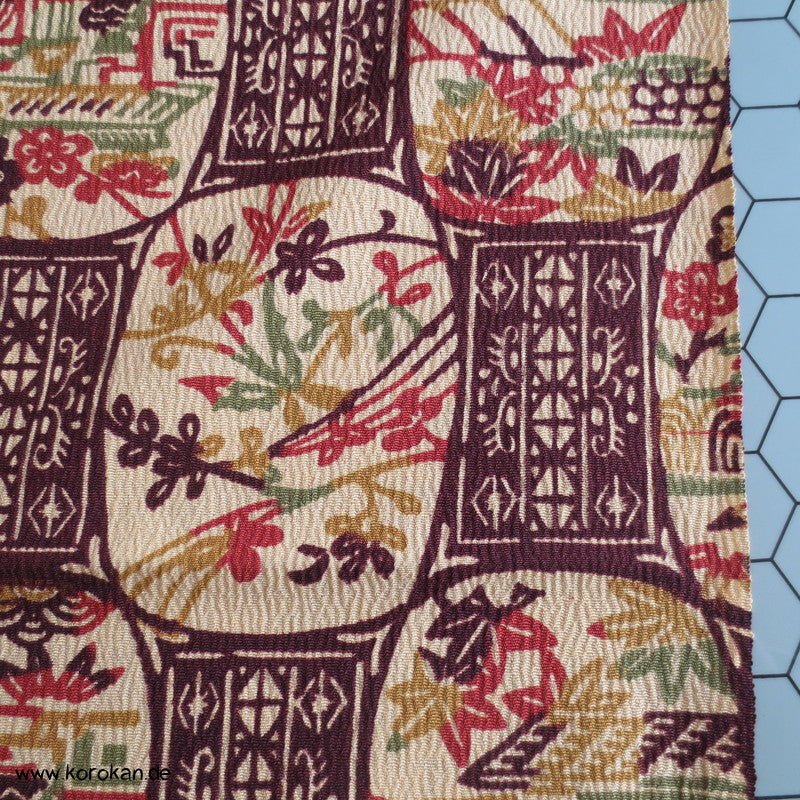 Häuser und Tempel Vignetten Druck Kimono Wollcrepe