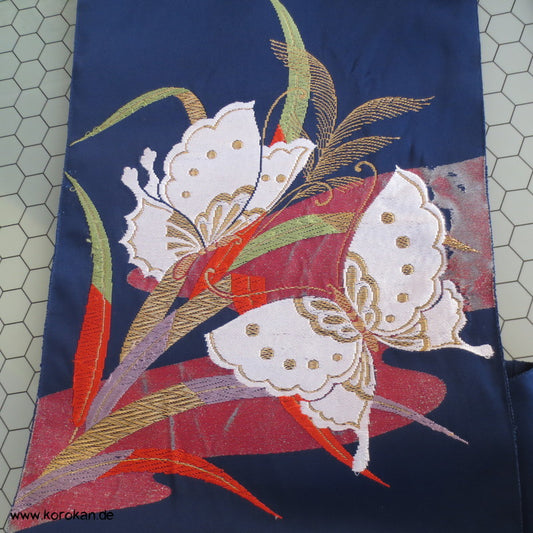 Schmetterlinge auf blau - Nagoya Brokat Obi - Synthetik