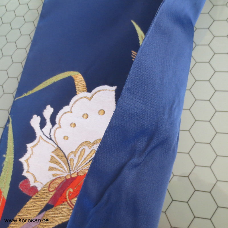 Schmetterlinge auf blau - Nagoya Brokat Obi - Synthetik