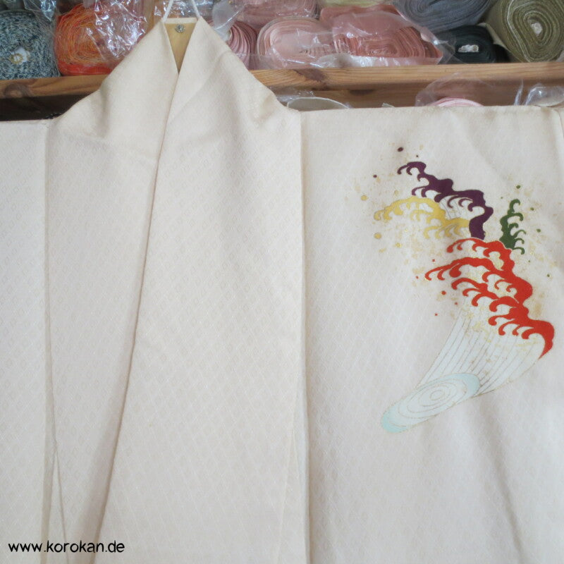 bunte brechende Wellen Seidendamast Homongi Kimono