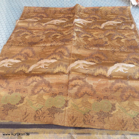 oliv / gold / schwarz Kraniche Araihari Stoff für Maru Obi