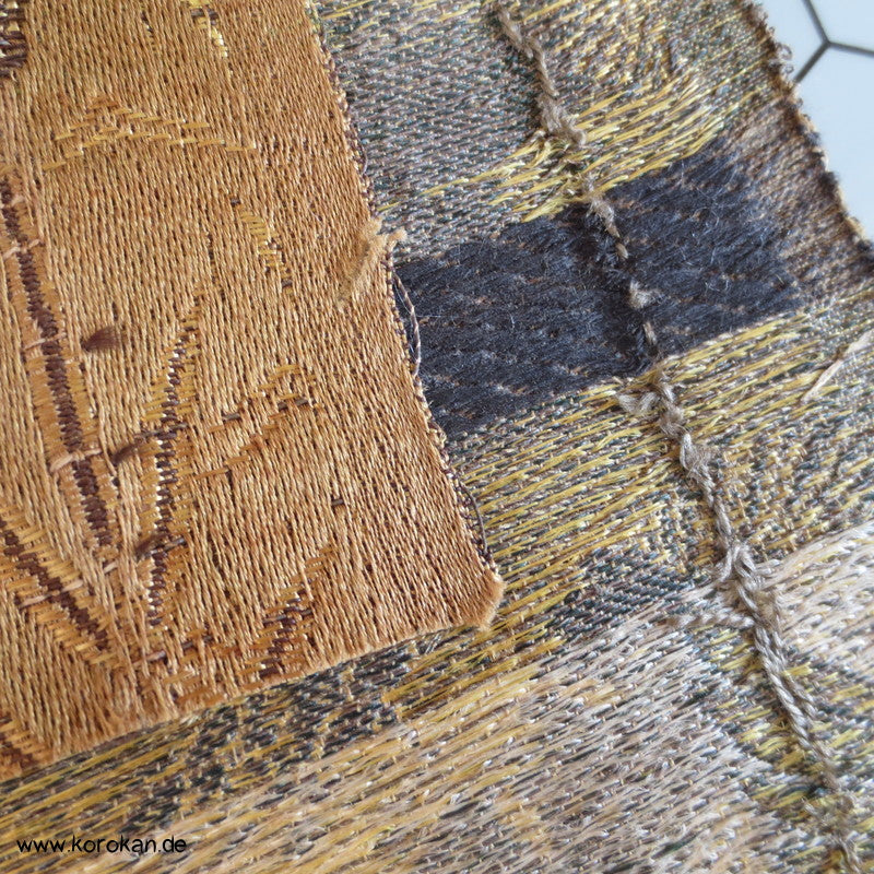 oliv / gold / schwarz Kraniche Araihari Stoff für Maru Obi