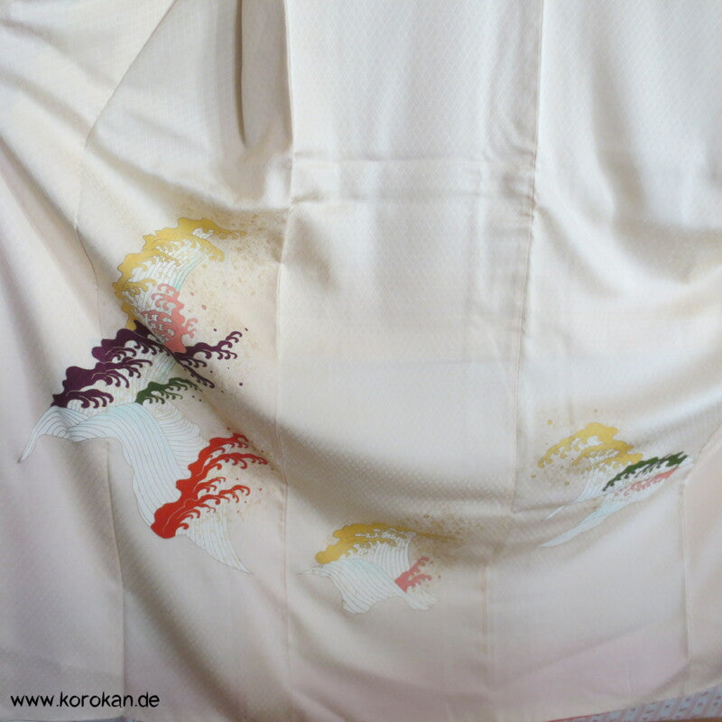 bunte brechende Wellen Seidendamast Homongi Kimono