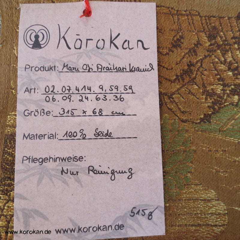 oliv / gold / schwarz Kraniche Araihari Stoff für Maru Obi