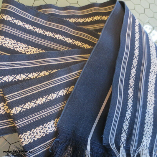Kaku Seiden Obi Kimono Gürtel Hakata Blau mit Fransen