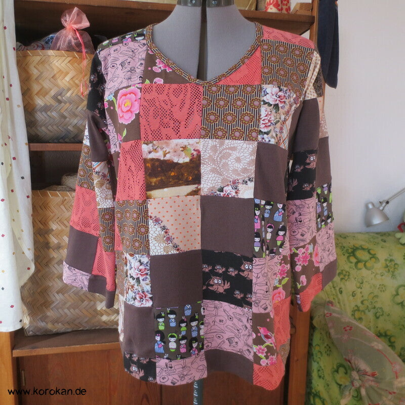 Jersey Patchwork Sommer Langarm T Shirt Karos