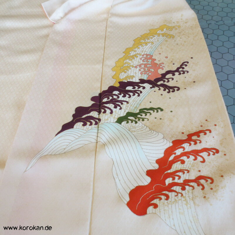 bunte brechende Wellen Seidendamast Homongi Kimono