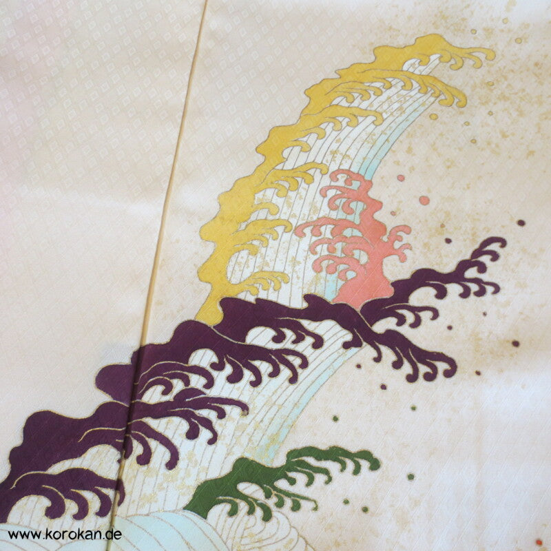 bunte brechende Wellen Seidendamast Homongi Kimono