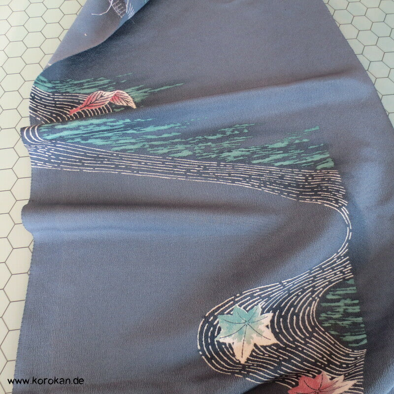 Fluss Ahornblatt Chirimen Crepe Seide, Araihari Homongi Kimono