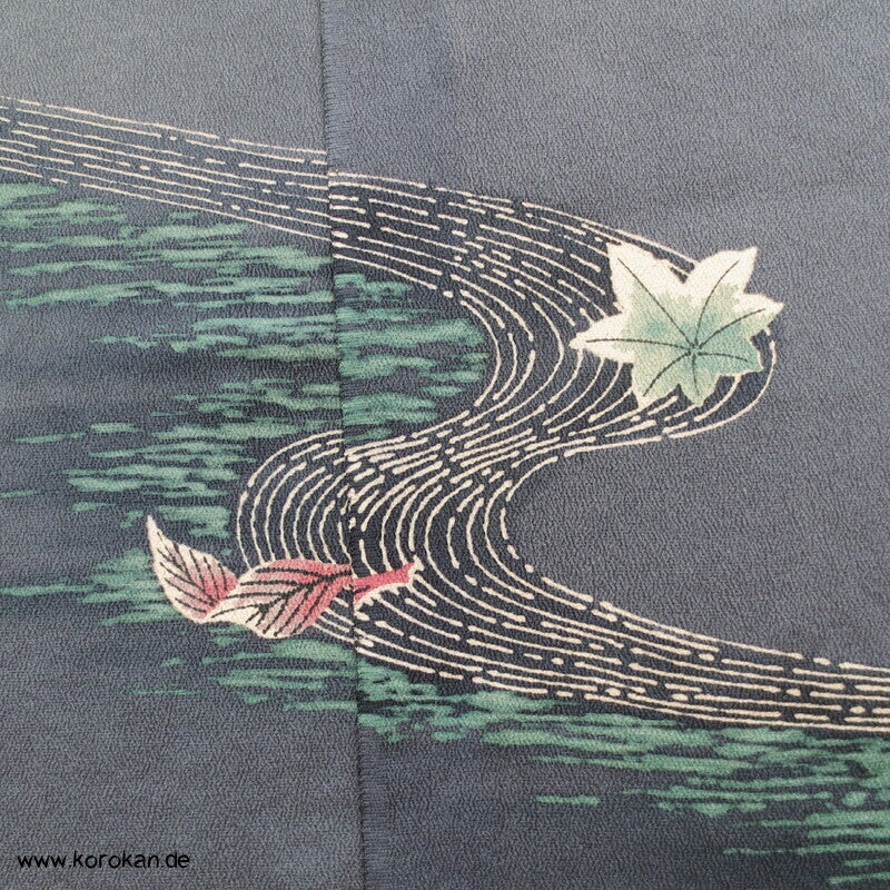 Fluss Ahornblatt Chirimen Crepe Seide, Araihari Homongi Kimono