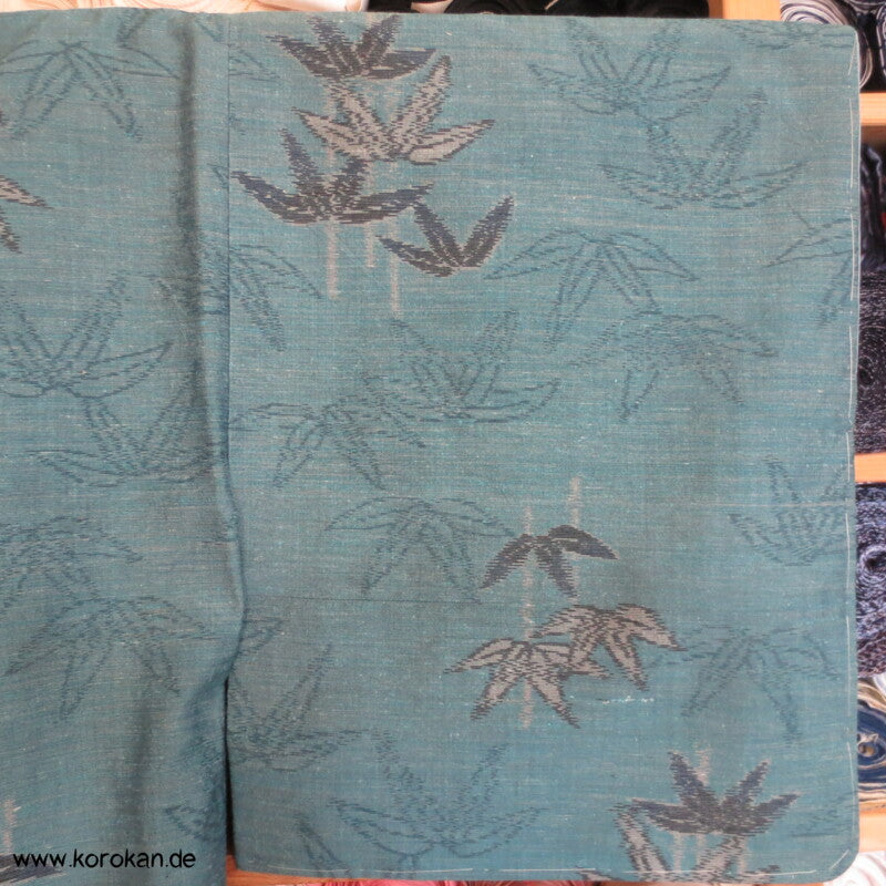 Bambus türkis petrol blau Kasuri Tsumugi Seiden Kimono
