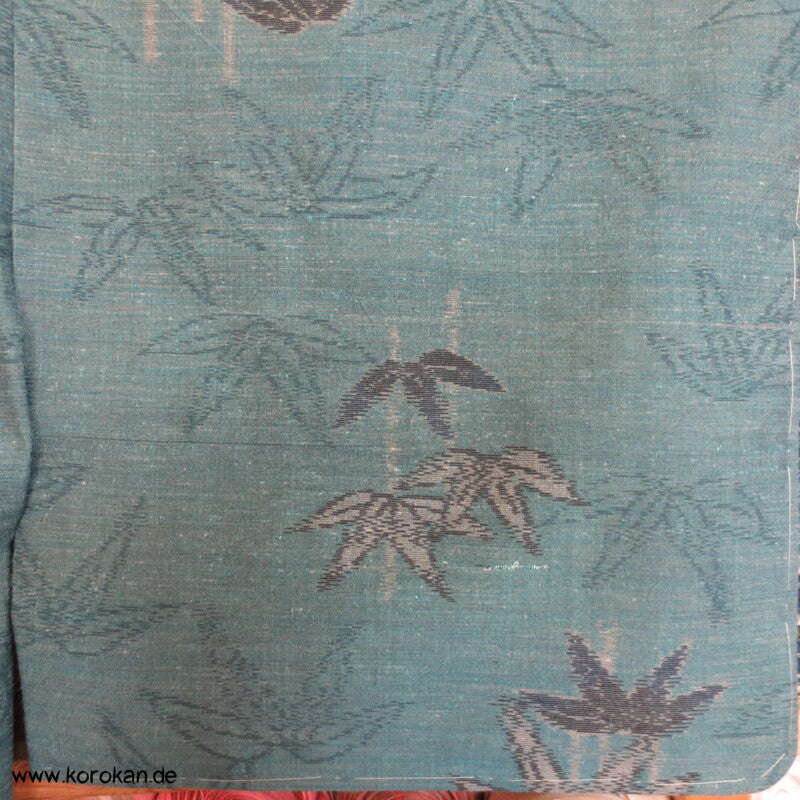 Bambus türkis petrol blau Kasuri Tsumugi Seiden Kimono