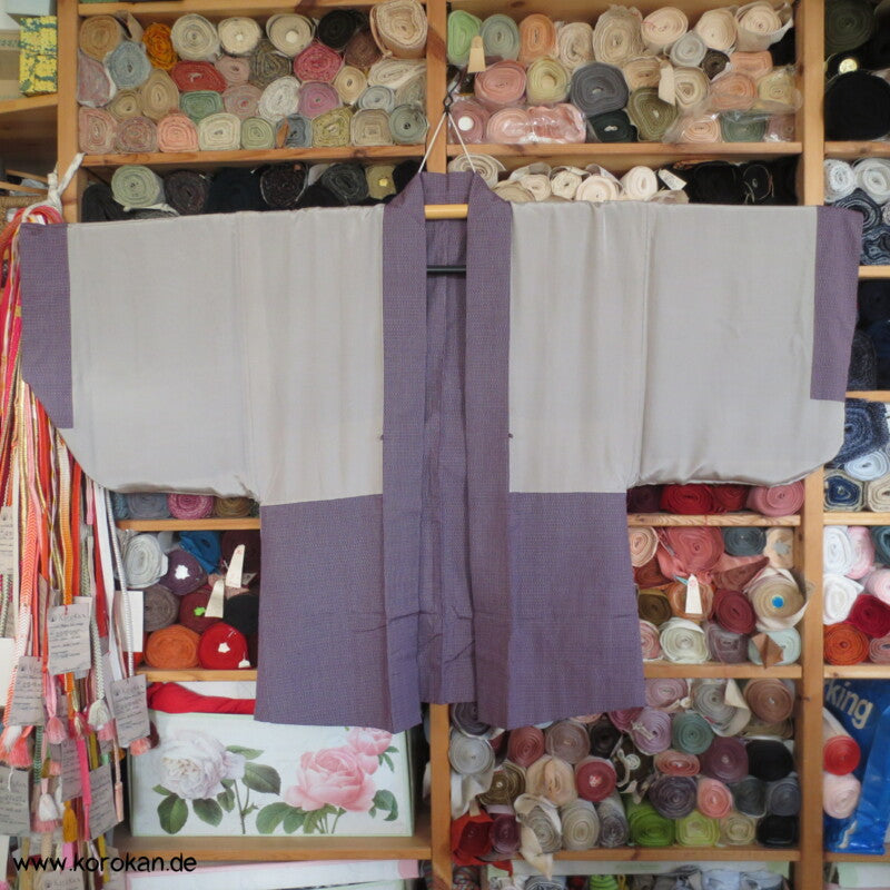 Kimono Haori Ensemble, lila Kasuri Tsumugi Seide