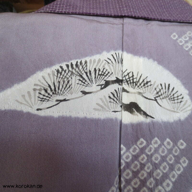 Kimono Haori Ensemble, lila Kasuri Tsumugi Seide
