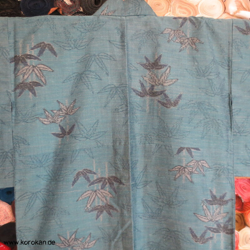 Bambus türkis petrol blau Kasuri Tsumugi Seiden Kimono